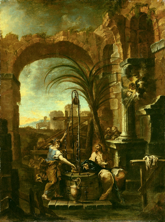 Christ and the Samaritan Woman, vintage artwork by Alessandro Magnasco, 12x8" (A4) Poster