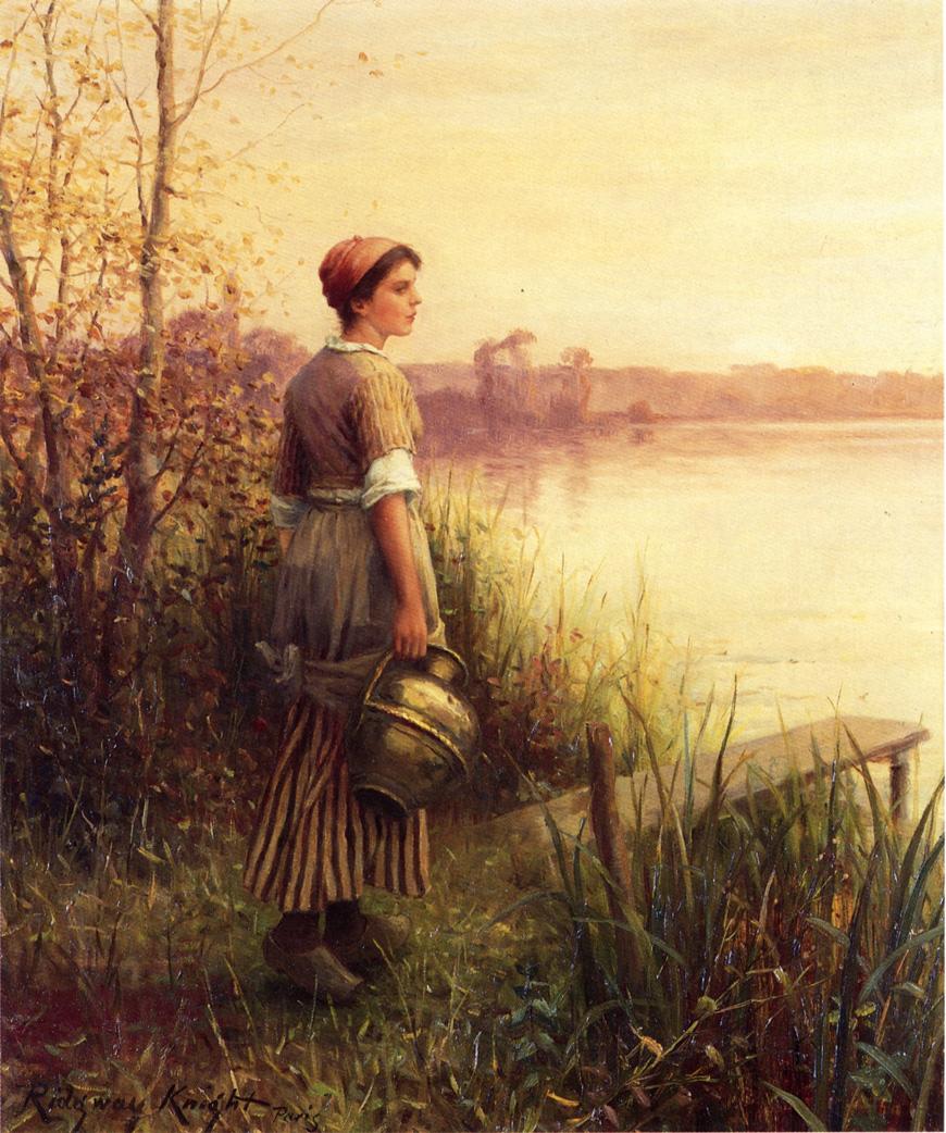 The Golden Sunset, vintage artwork by Daniel Ridgway Knight, 12x8" (A4) Poster
