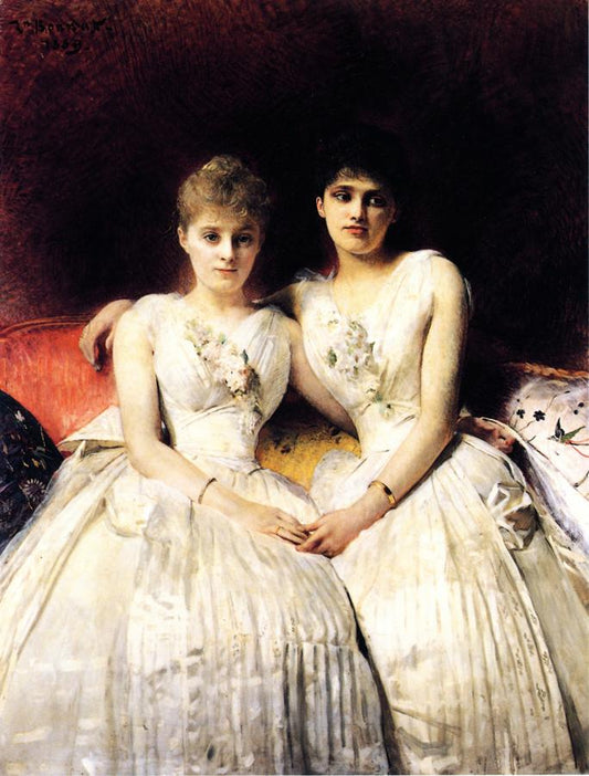 Portrait of Marthe and Therese Galoppe, vintage artwork by Leon Joseph Florentin Bonnat, 12x8" (A4) Poster