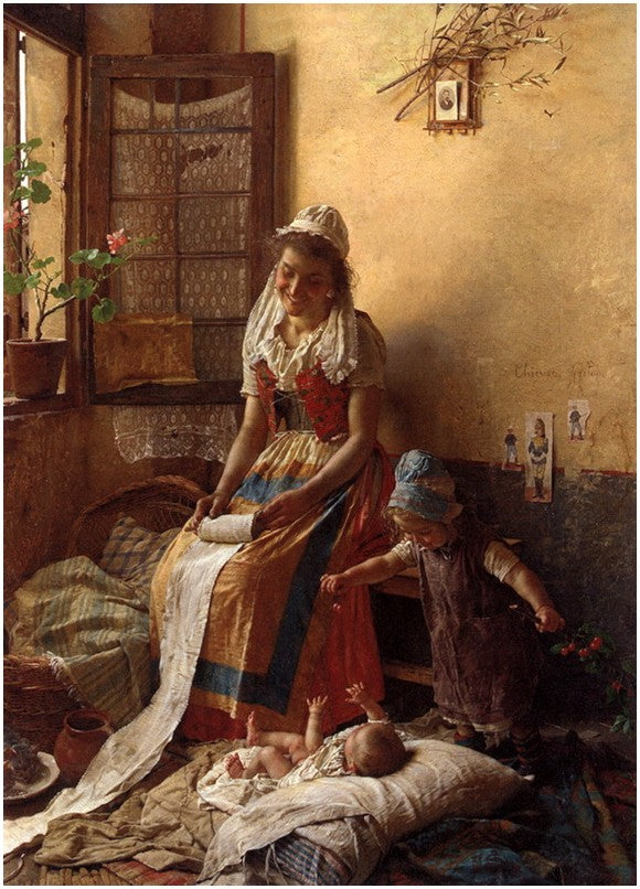 A mother's love, vintage artwork by Gaetano Chierici, 12x8" (A4) Poster