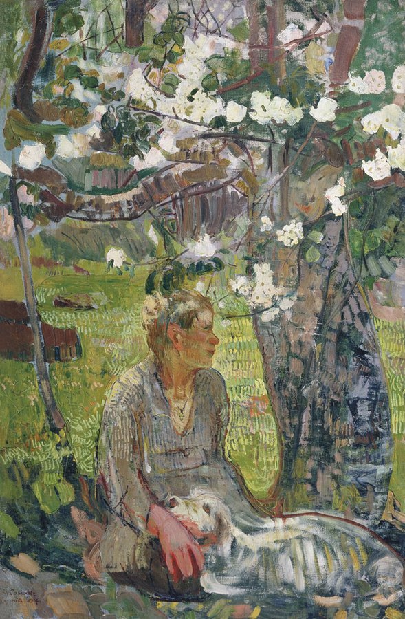 Peasant Boy under an Apple Tree, vintage artwork by Alexander Savinov, 12x8" (A4) Poster