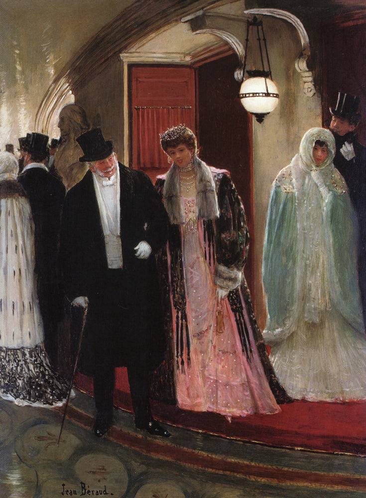 Leaving the Opera, vintage artwork by Jean-Georges Beraud, 12x8" (A4) Poster