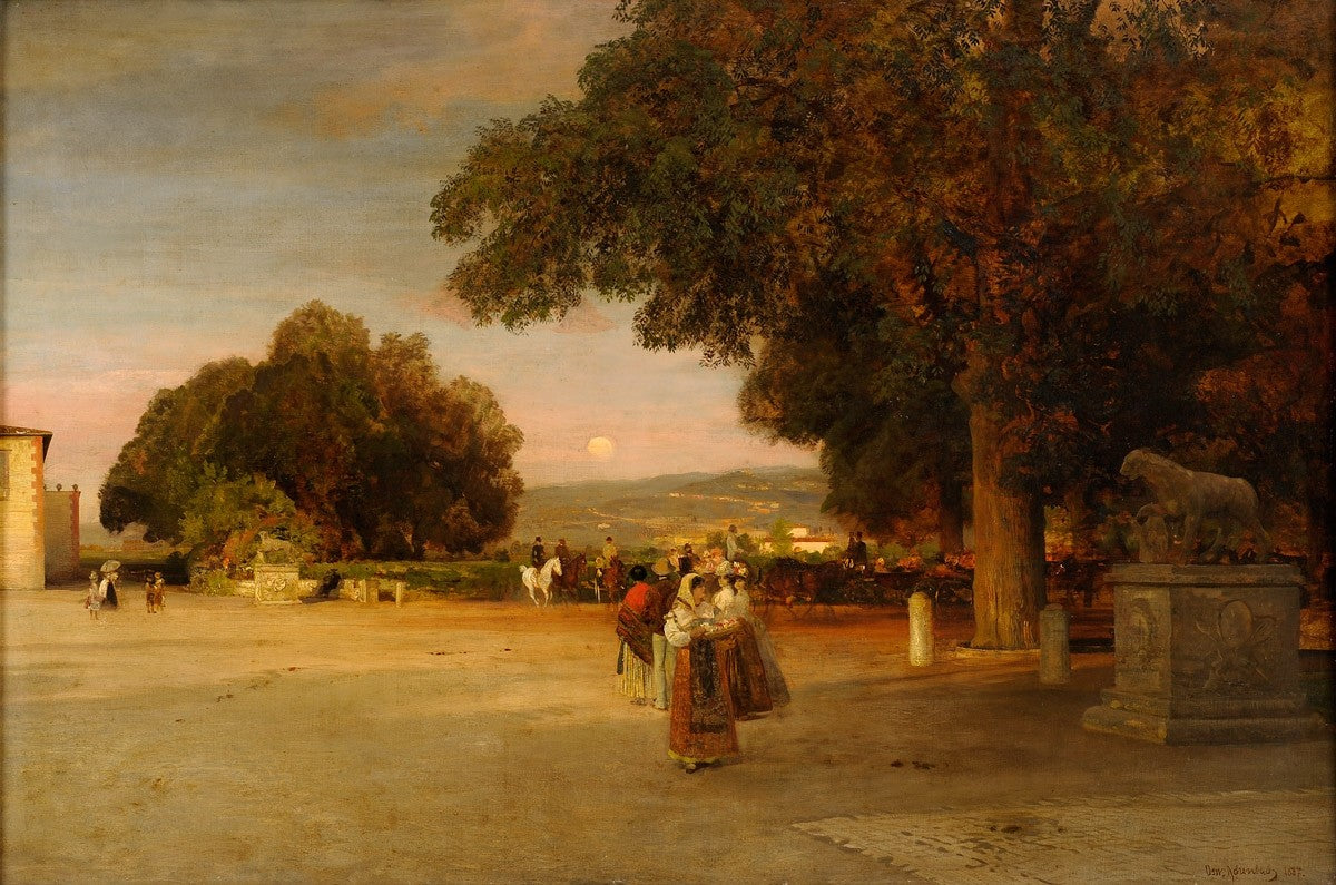 In the Palazzo Park, vintage artwork by Oswald Achenbach, 12x8" (A4) Poster