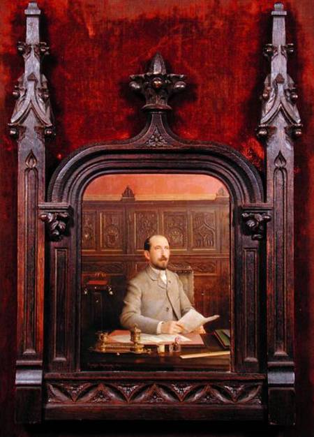 Portrait of the Artist at his Writing Desk, vintage artwork by Georges Croegaert, 12x8" (A4) Poster