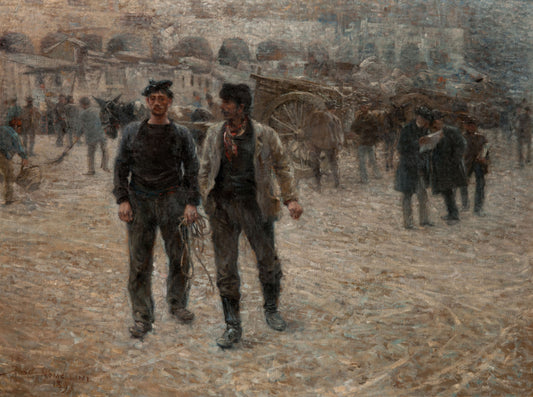 Piazza Caricamento, vintage artwork by Plinio Nomellini, 12x8" (A4) Poster