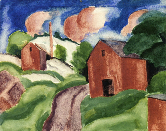 Red Barn, vintage artwork by Oscar Bluemner, 12x8" (A4) Poster