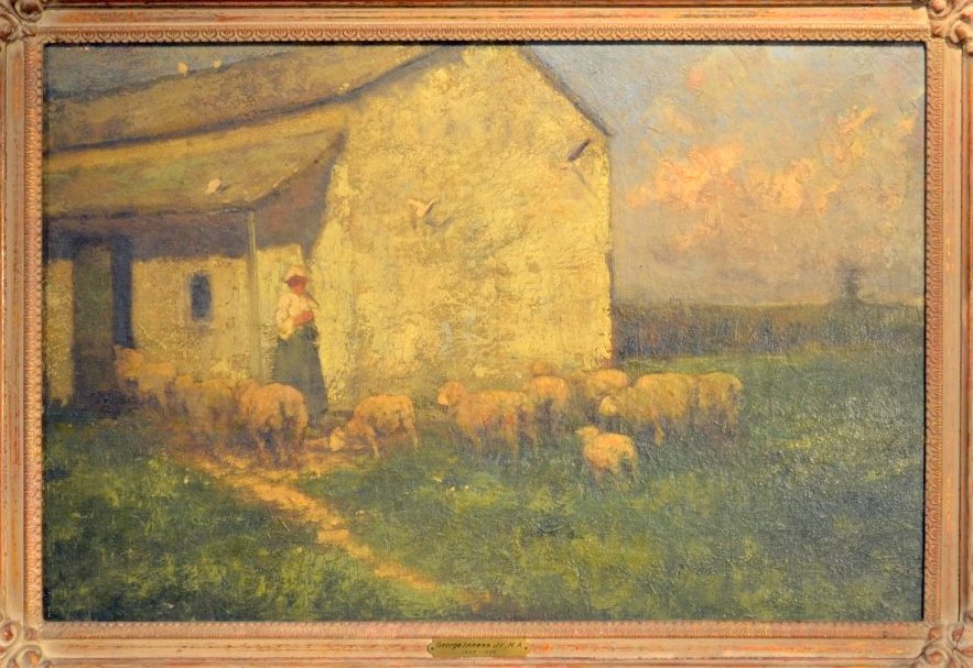 Barn with Sheep by George Inness, Jr,A3(16x12")Poster