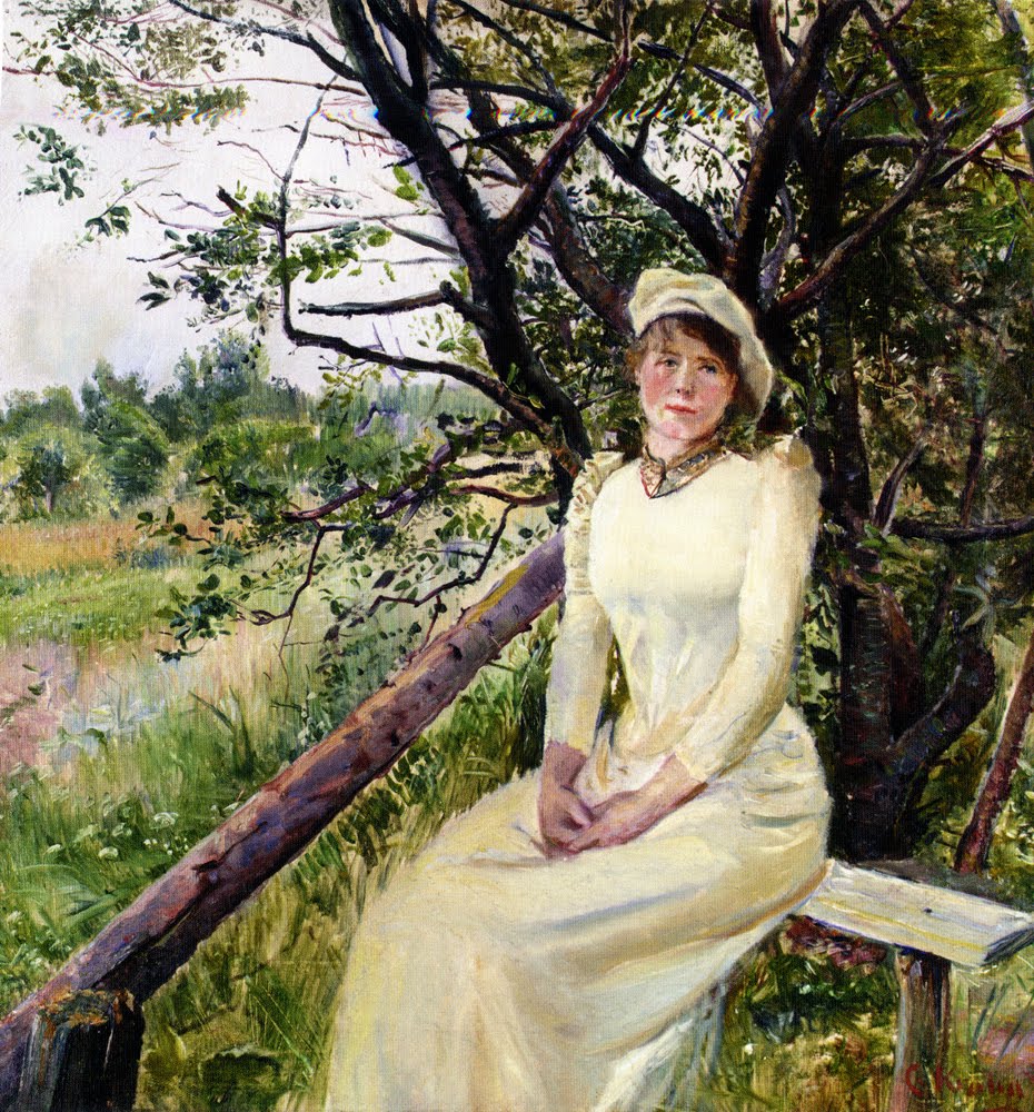 Young Woman on a Bench by Christian Krohg,A3(16x12")Poster