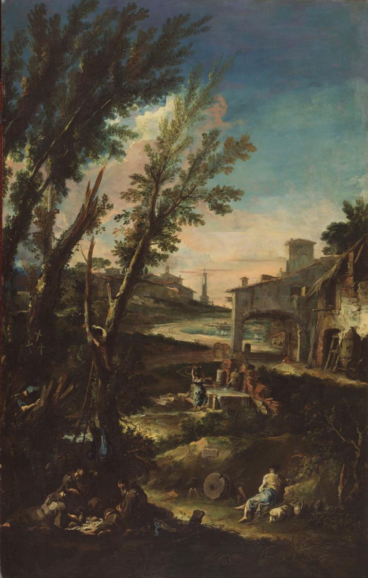 Landscape with Monks and Other Figures, vintage artwork by Alessandro Magnasco, 12x8" (A4) Poster