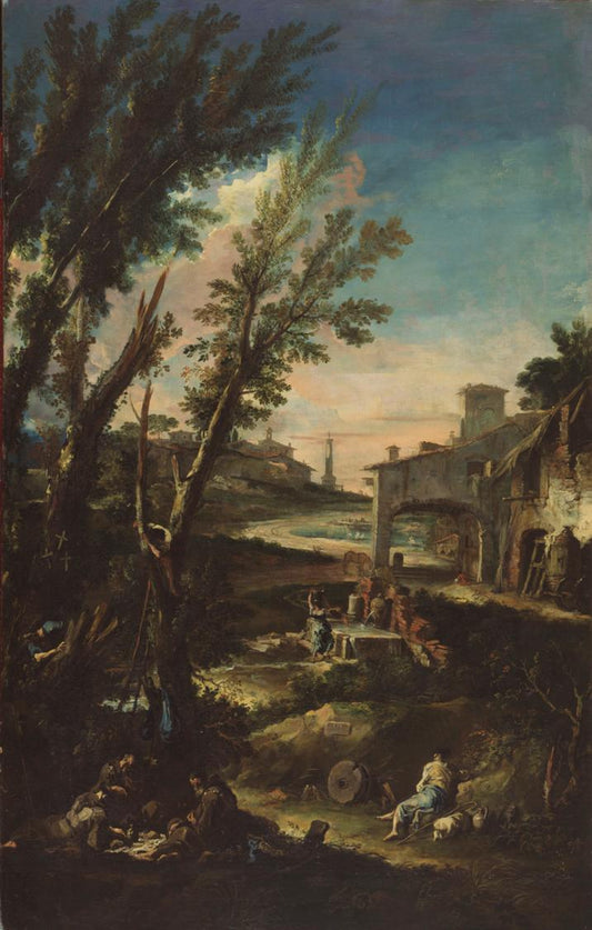 Landscape with Monks and Other Figures, vintage artwork by Alessandro Magnasco, 12x8" (A4) Poster