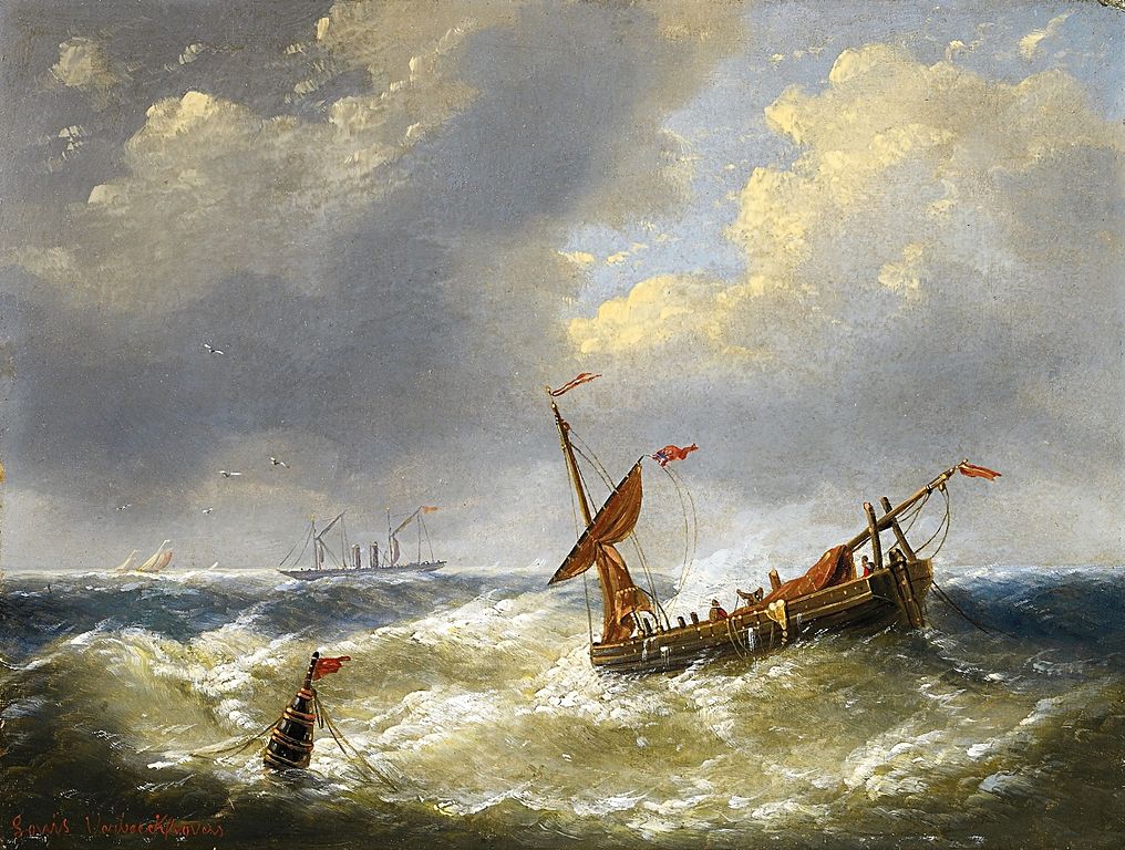 Shipping in choppy waters, vintage artwork by Charles Louis Verboeckhoven, A3 (16x12") Poster Print