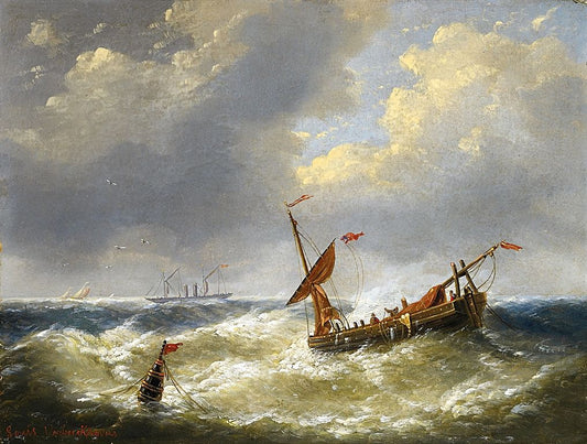 Shipping in choppy waters, vintage artwork by Charles Louis Verboeckhoven, A3 (16x12") Poster Print