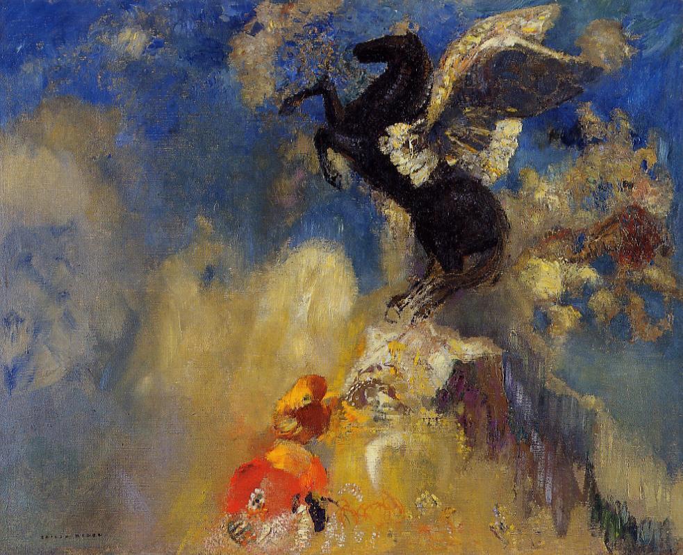 The Black Pegasus, vintage artwork by Odilon Redon, 12x8" (A4) Poster