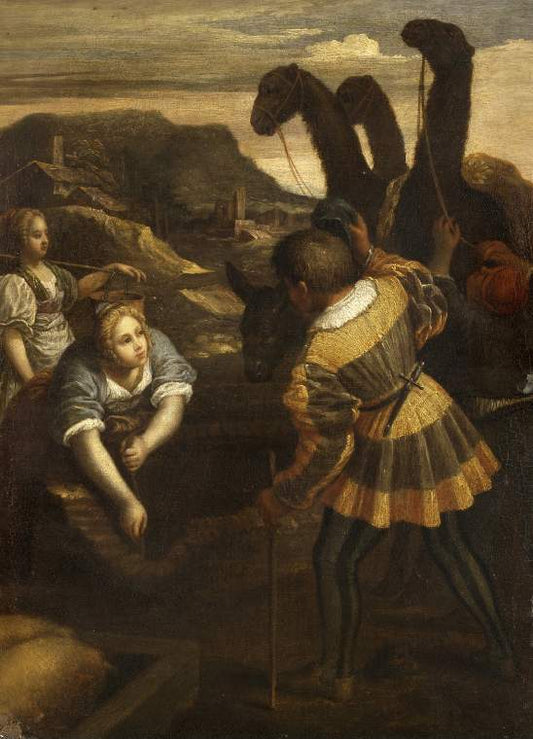 Rebecca and Eliezah at the Well, vintage artwork by Italian School 17th Century - Unknown, 12x8" (A4) Poster