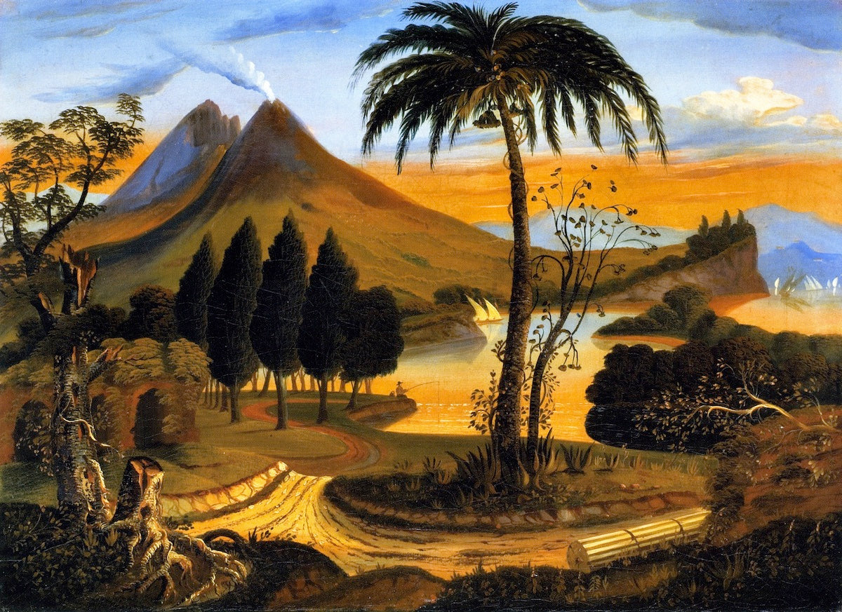 Landscape with Mount Vesuvius, vintage artwork by Thomas Chambers, A3 (16x12") Poster Print