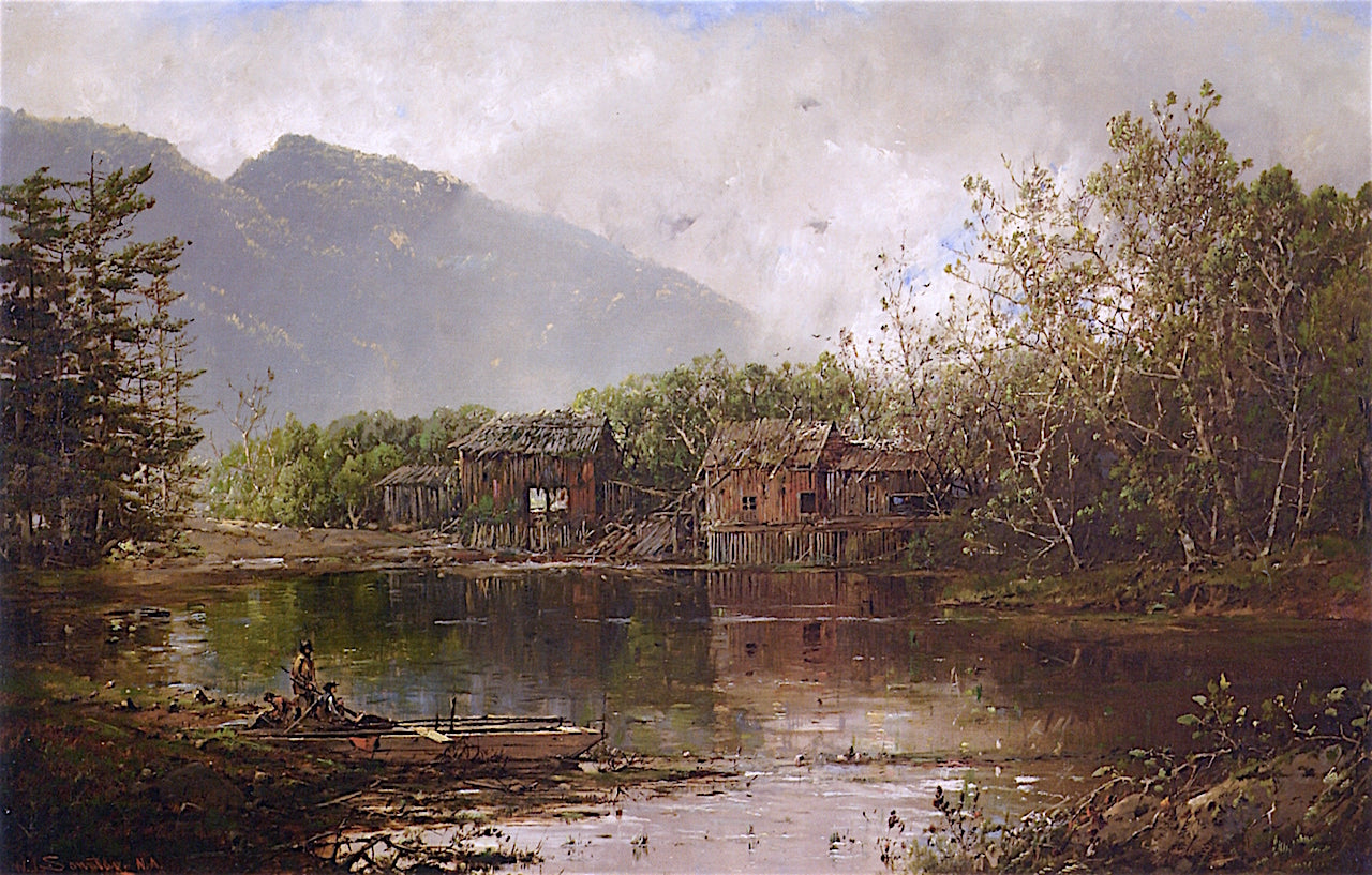 Old Mill on the Androscoggin, vintage artwork by William Louis Sonntag, Sr, 12x8" (A4) Poster