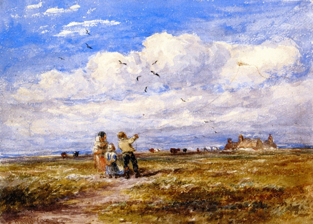 Flying the Kite, vintage artwork by David Cox, 12x8" (A4) Poster