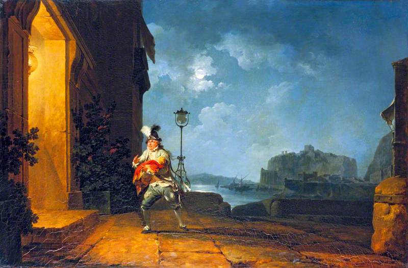 David Garrick as Don John in 'The Chancers' by  John Fletcher, vintage artwork by Philippe-Jacques de Loutherbourg, 12x8" (A4) Poster