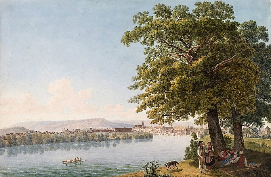 View of the Town of Basle, vintage artwork by Johannes Jakob Biedermann, 12x8" (A4) Poster