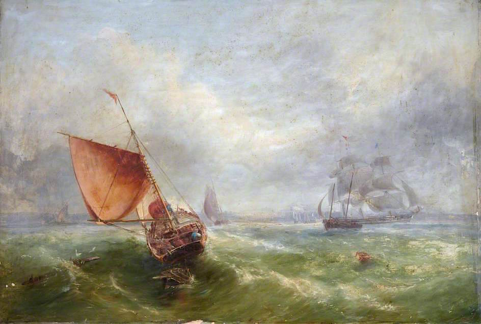 Shipping off Maryport, vintage artwork by John Wilson Carmichael, A3 (16x12") Poster Print