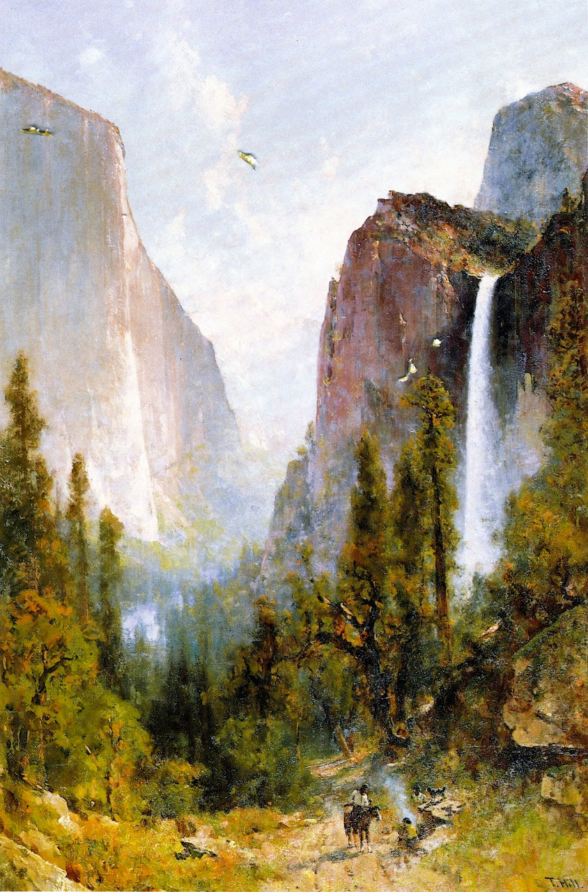 Bridal Veil Fall, Yosemite Valley, vintage artwork by Thomas Hill, 12x8" (A4) Poster