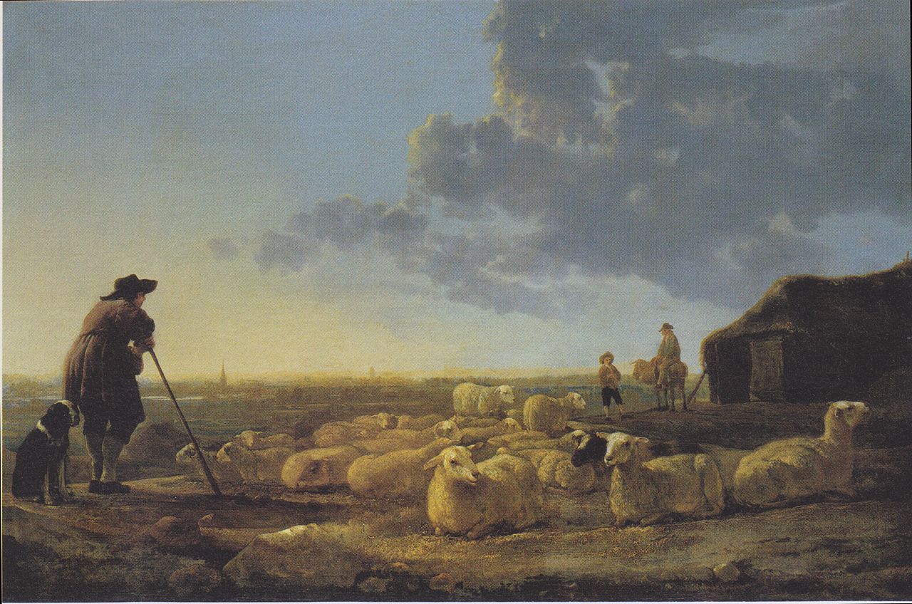 Flock of Sheep at Pasture, vintage artwork by Aelbert Cuyp, 12x8" (A4) Poster