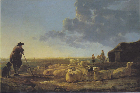 Flock of Sheep at Pasture, vintage artwork by Aelbert Cuyp, 12x8" (A4) Poster