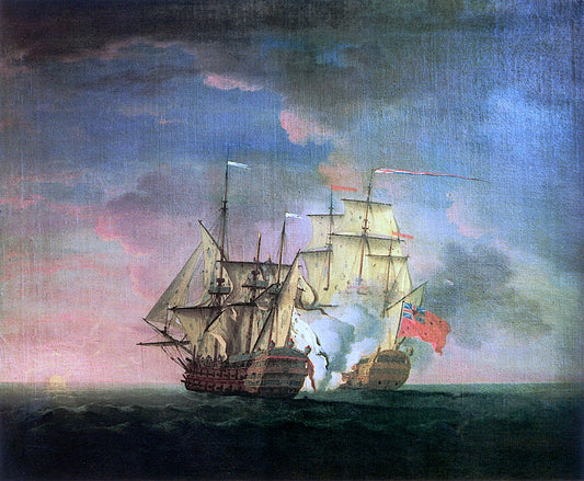 Capture of the French Ship 'Mars', 64 Guns, by  H.M.S. 'Nottingham, 60 Guns, vintage artwork by Peter Monamy, 12x8" (A4) Poster