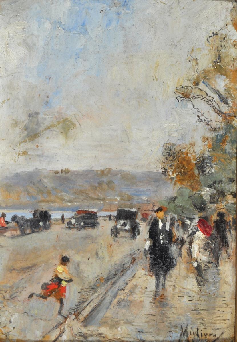 Via Caracciolo, vintage artwork by Vincenzo Migliaro, 12x8" (A4) Poster