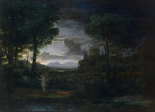 Landscape with Jacob Wrestling with the Angel (Night), vintage artwork by Claude Lorrain, 12x8" (A4) Poster