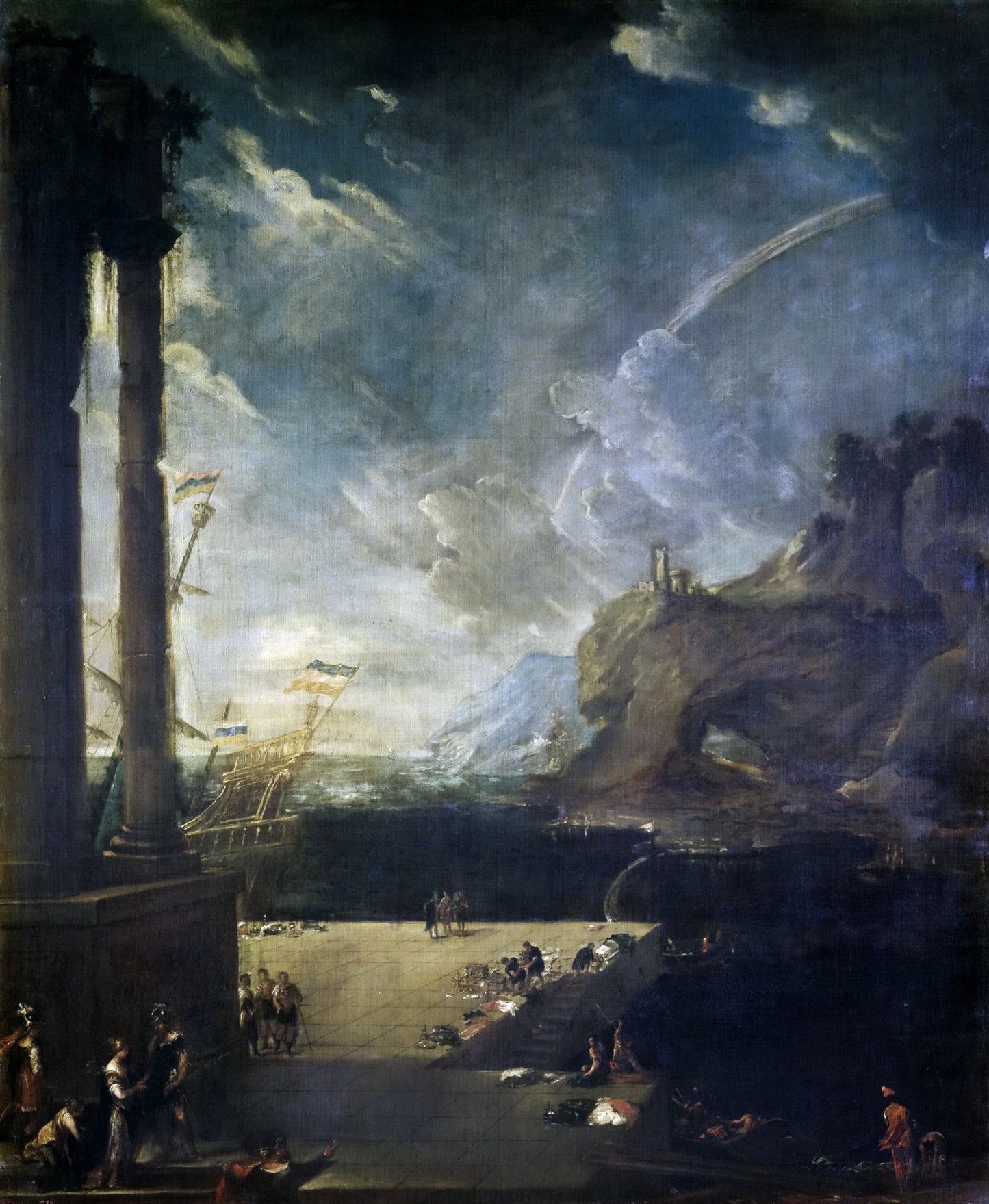 Landscape with Aeneas Leaving the Port of Carthage, vintage artwork by Benito Manuel Aguero, 12x8" (A4) Poster