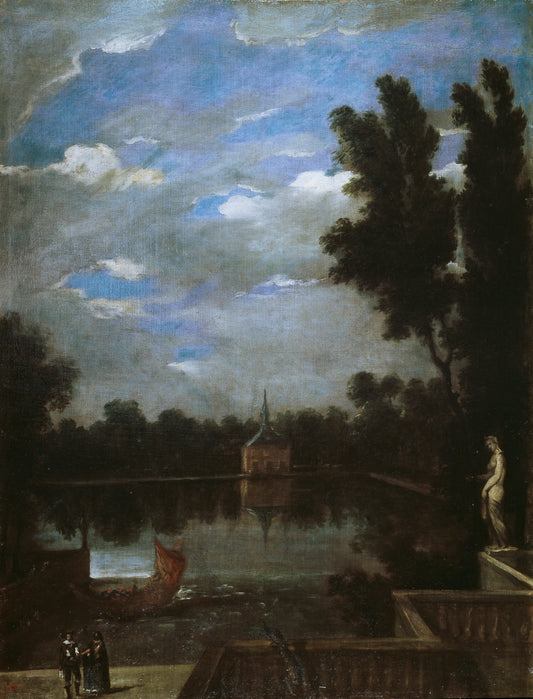 A pond in Retiro, vintage artwork by Juan Bautista Martinez del Mazo, 12x8" (A4) Poster