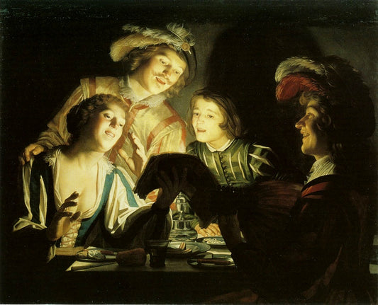 Musical group by  candlelight, vintage artwork by Gerard van Honthorst, 12x8" (A4) Poster
