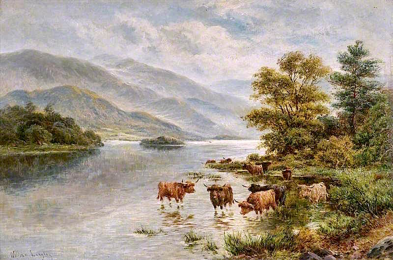 Loch Etive, Argyll and Bute, vintage artwork by William Langley, 12x8" (A4) Poster