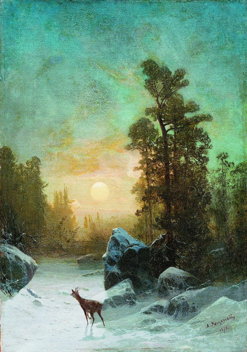 Moonlit Night, vintage artwork by Arseny Meschersky, 12x8" (A4) Poster