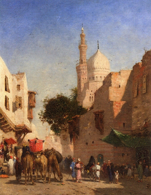 Merchants and Camel in a Marketplace, vintage artwork by Narcisse Berchère, A3 (16x12") Poster Print