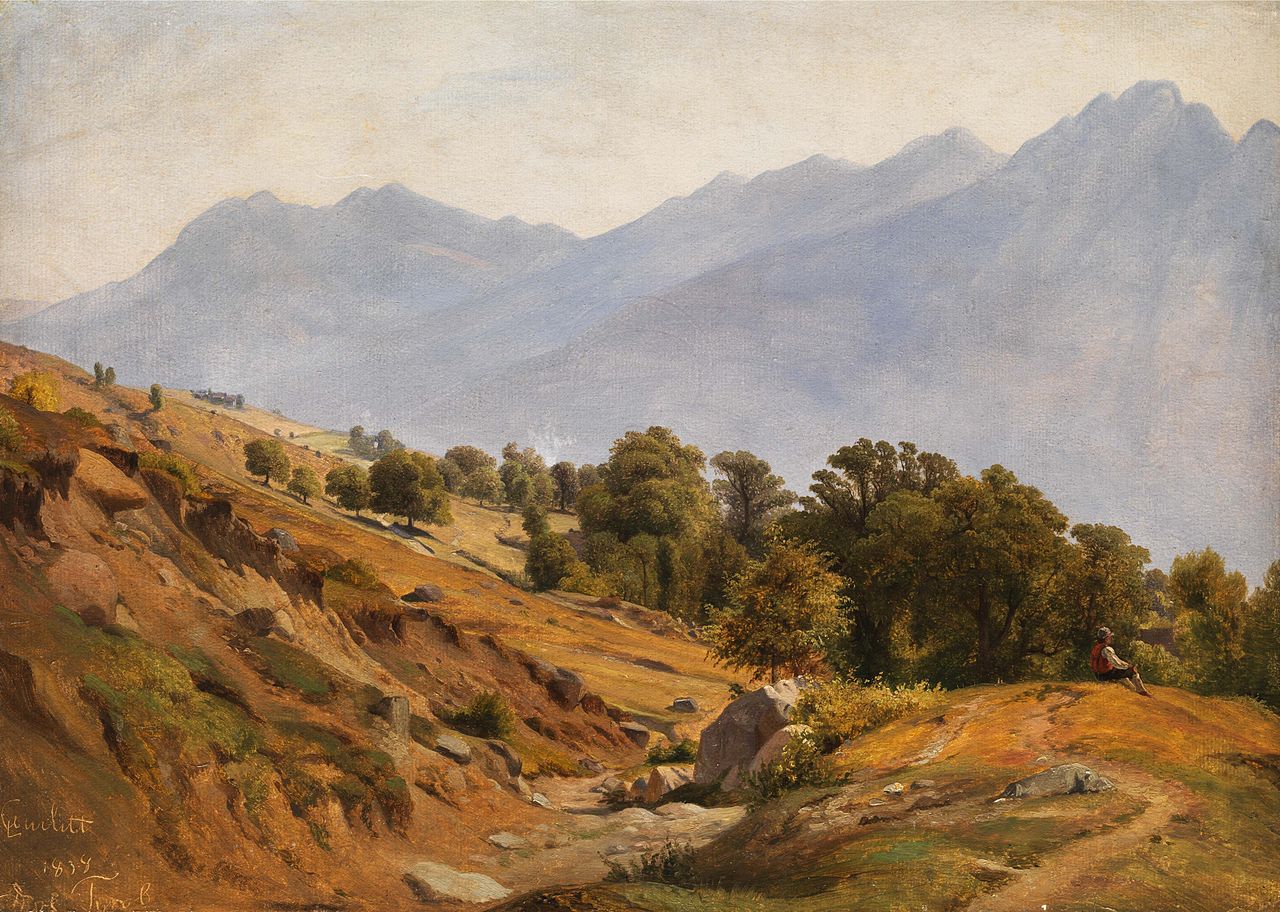 Mountain Landscape around Dorf in the Tyrol, vintage artwork by Louis Gurlitt, A3 (16x12") Poster Print