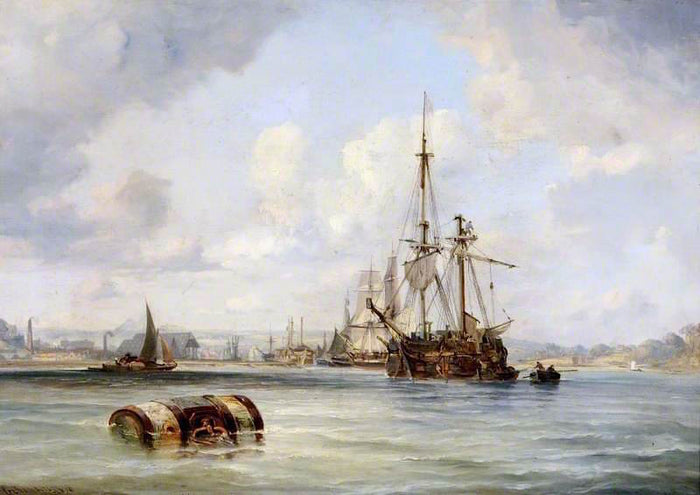 Shipping on the Medway, vintage artwork by George Paul Chambers, Sr., A3 (16x12