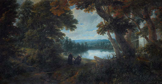 Saint Francisco Borja in a Forest Landscape, vintage artwork by Jacques d'Arthois, 12x8" (A4) Poster