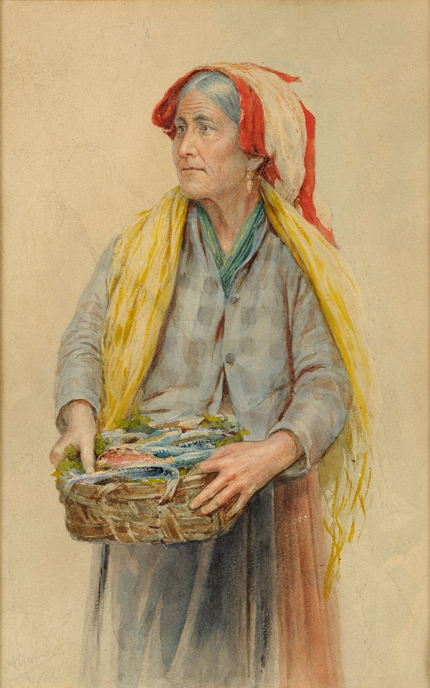Italian Fishseller, vintage artwork by Leon Jan Wyczolkowski, 12x8" (A4) Poster