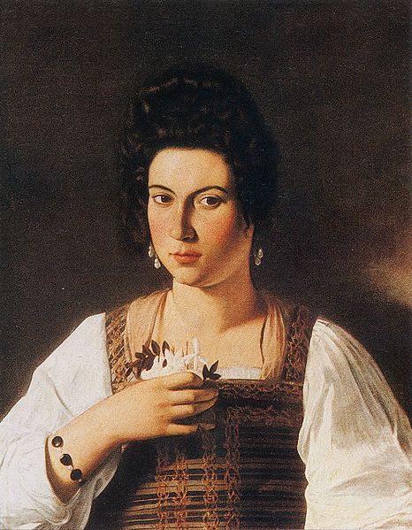 Portrait of a Courtesan, Fillede Melandroni, vintage artwork by Caravaggio, 12x8" (A4) Poster
