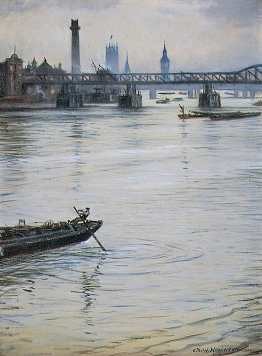 The Temporary Waterloo Bridge, London, vintage artwork by Christopher Nevinson, 12x8" (A4) Poster