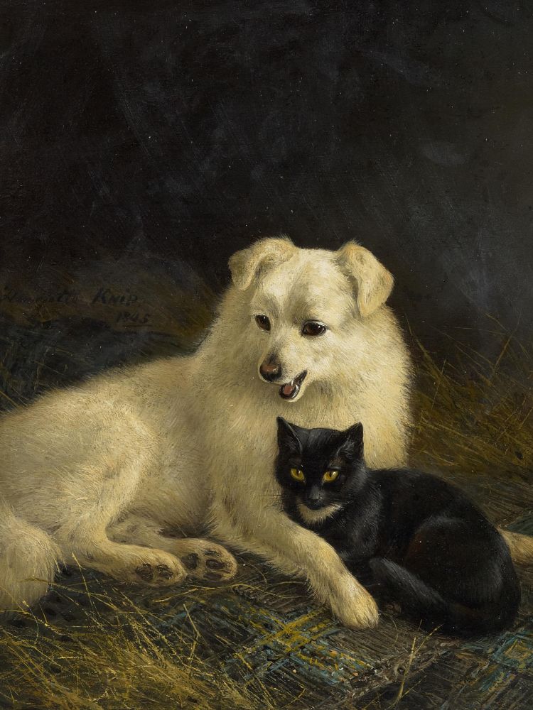 Cat and Dog, vintage artwork by Henriette Ronner-Knip, A3 (16x12") Poster Print