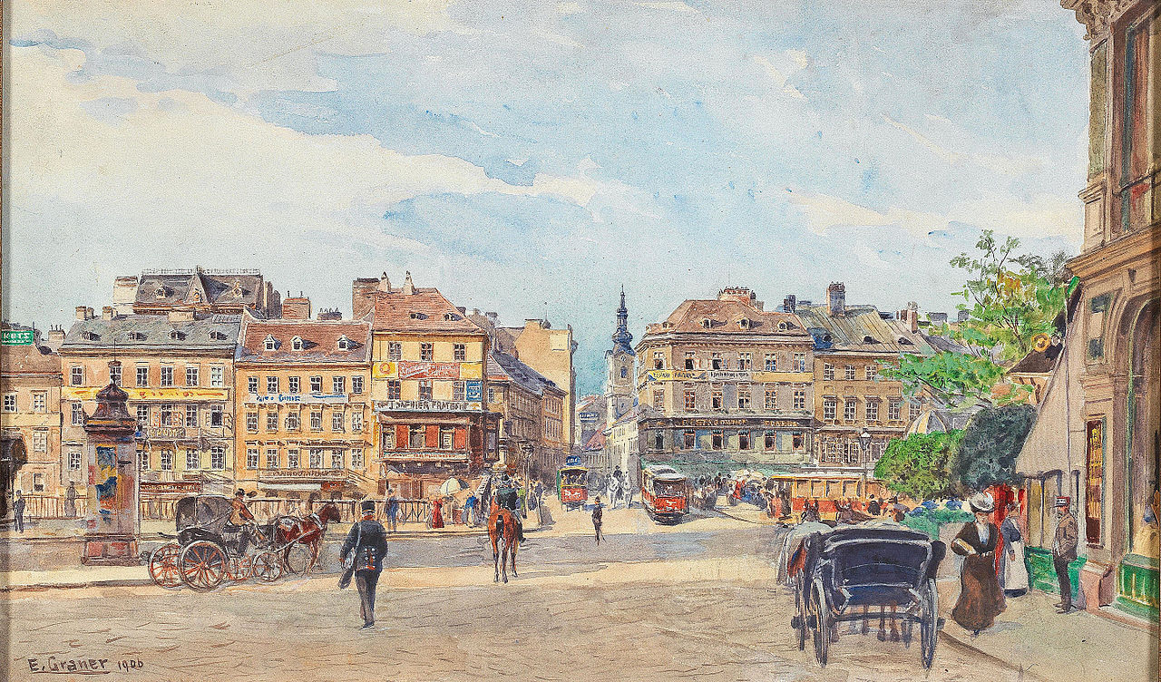 Danube canal with Ferdinand bridge, Vienna by Ernst Graner,A3(16x12")Poster