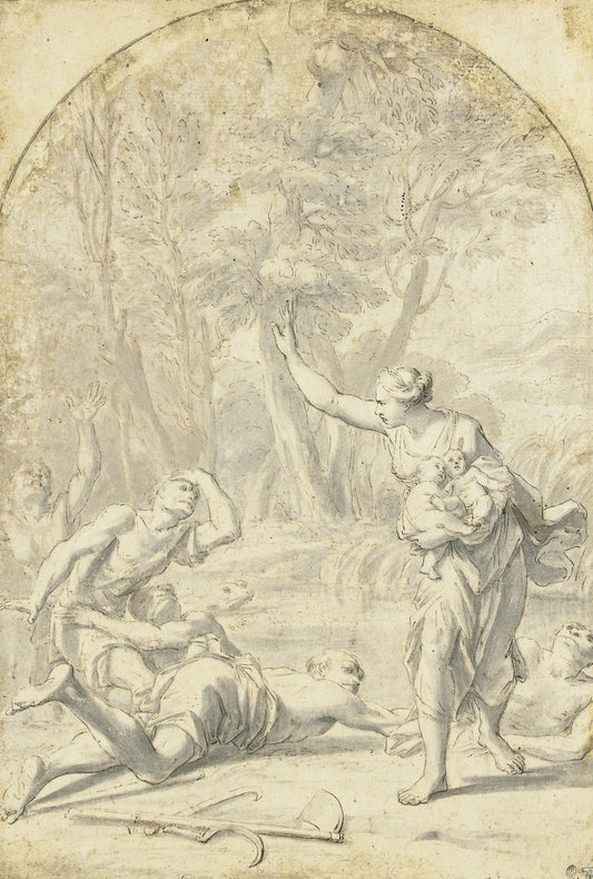 Latona Turning the Lycian Peasants into Frogs, vintage artwork by Marcantonio Franceschini, 12x8" (A4) Poster