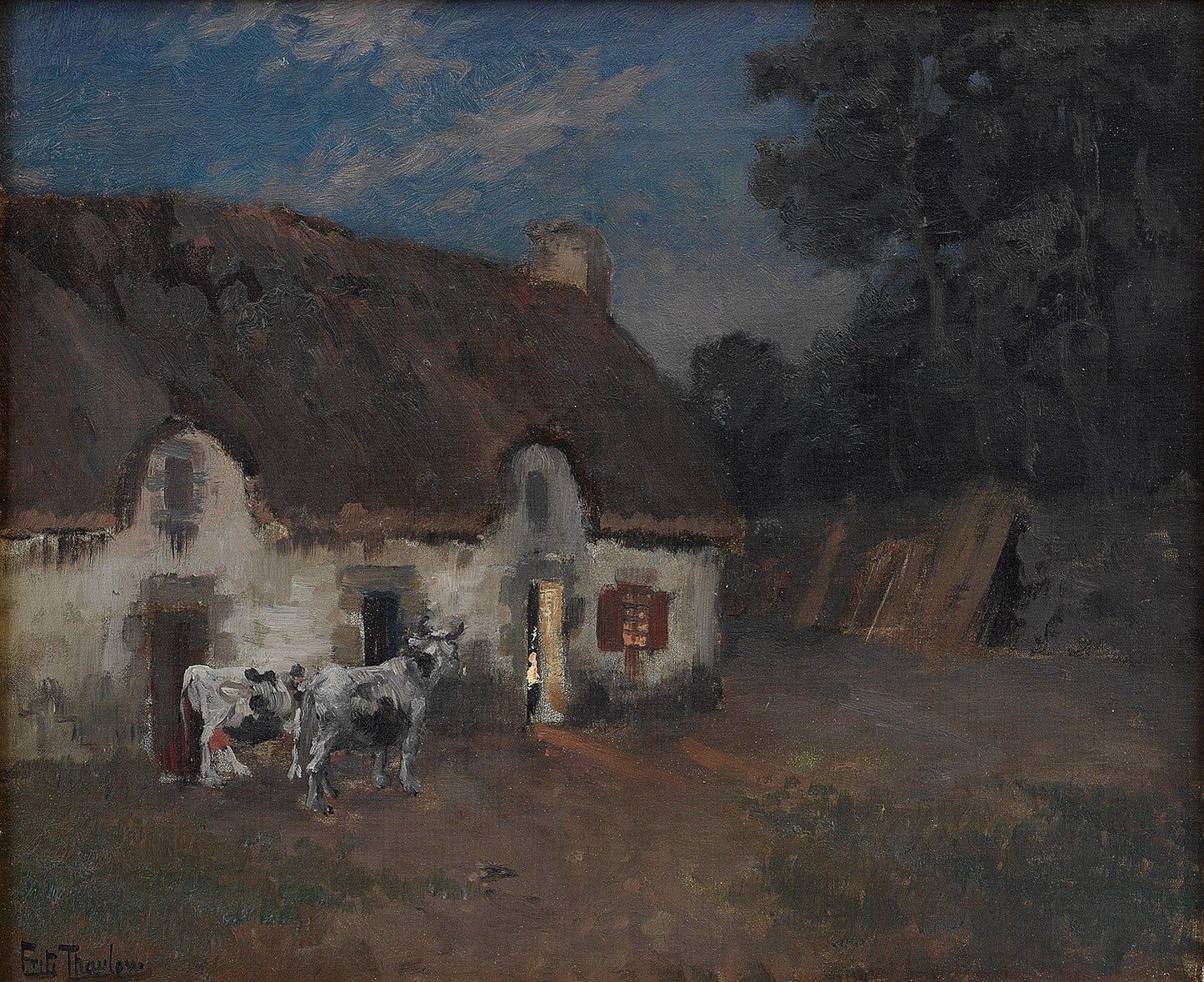 Farm in Brittany, Evening, vintage artwork by Fritz Thaulow, 12x8" (A4) Poster