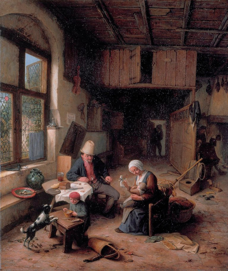 The Interior of a Peasant's Cottage, vintage artwork by Adriaen van Ostade, 12x8" (A4) Poster