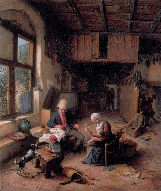 The Interior of a Peasant's Cottage, vintage artwork by Adriaen van Ostade, 12x8" (A4) Poster