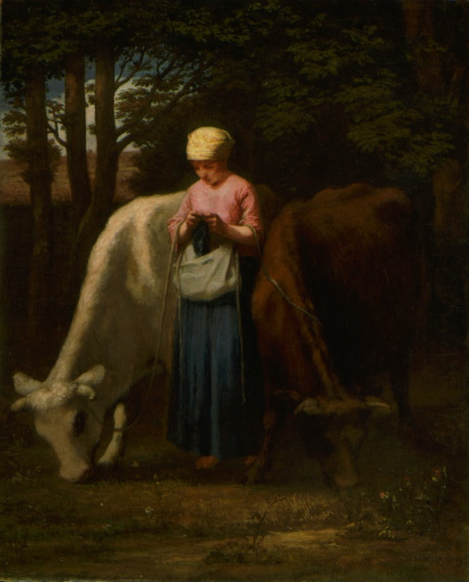 Girl with Cows, vintage artwork by William Morris Hunt, 12x8" (A4) Poster