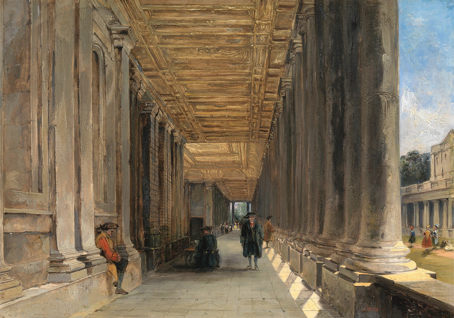 The Colonnade of Queen Mary's House, Greenwich, vintage artwork by James Holland, A3 (16x12") Poster Print